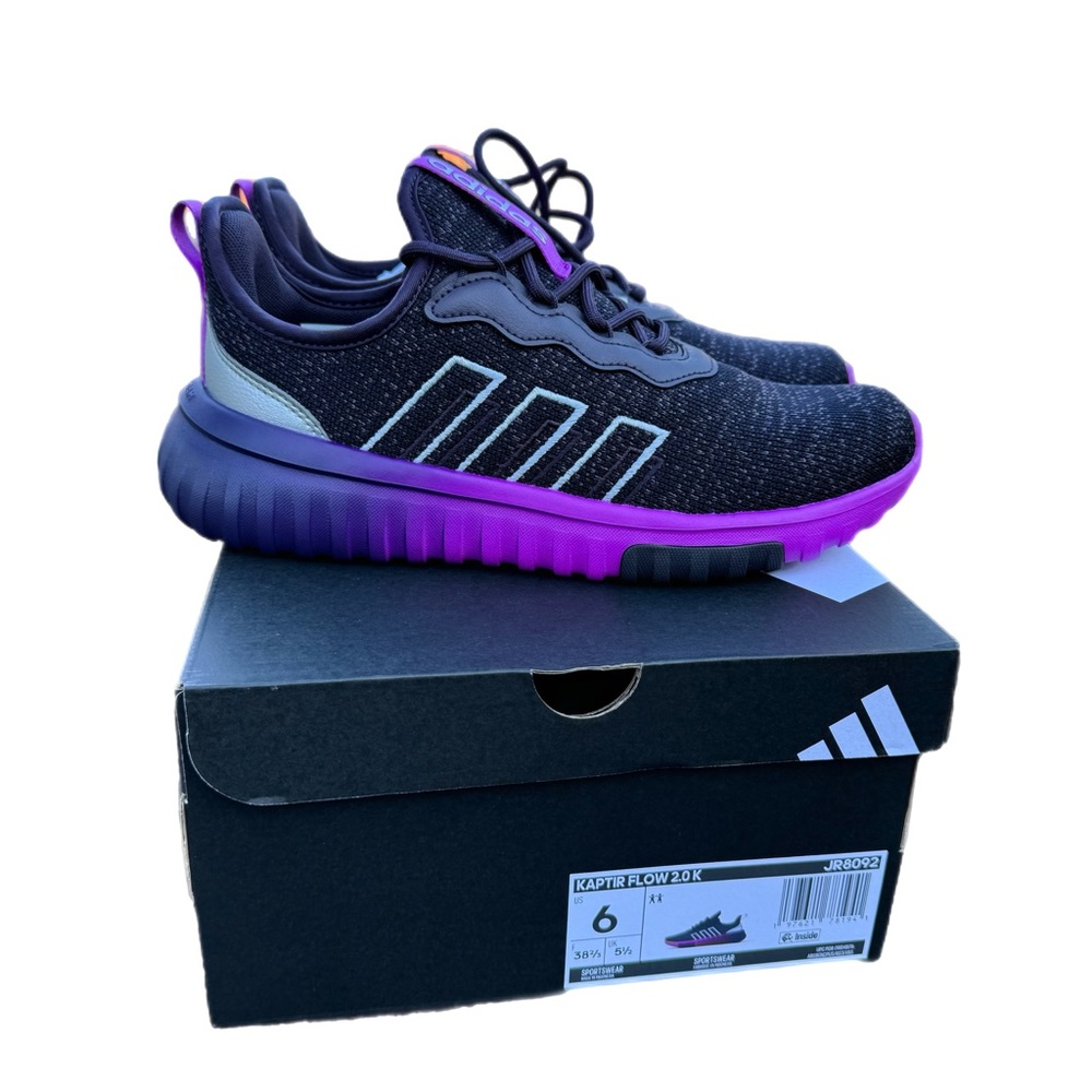 Adidas Kaptir Flow 2.0K Black/Purple Running Sneakers JR8092 Kid/6 Women/7.5 NIB